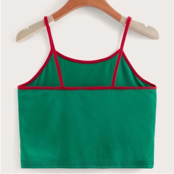 NWT Gingerbread man Christmas tank crop top green with red straps - Picture 7 of 8